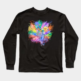 Colorful rainbow fantasy festival peacock bird nature Long Sleeve T-Shirt